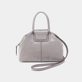 Sheila Drop Handle Satchel In Polished Leather - Light Grey Urban Adventure Gear