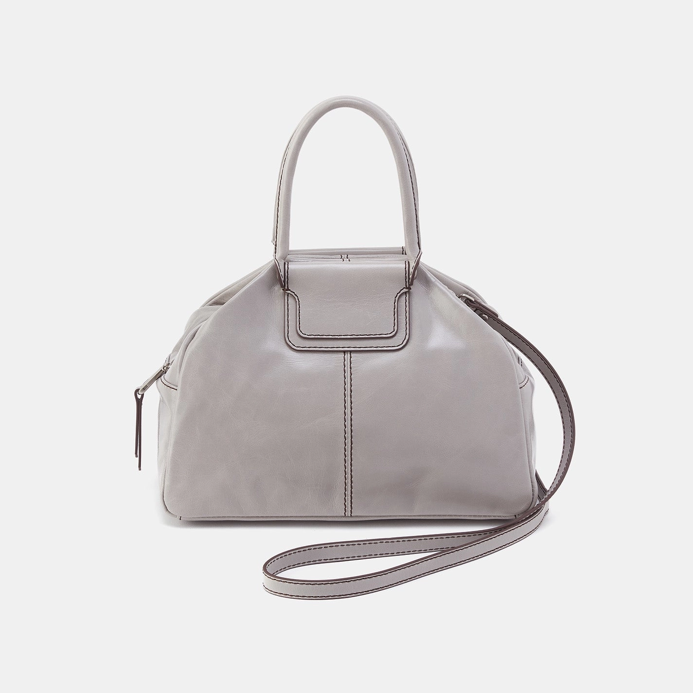 Weekend Escape Stylish Simplicity Sheila Drop Handle Satchel In Polished Leather - Light Grey