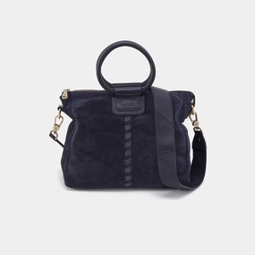 Sheila Medium Satchel in Suede - Navy Modern Compact Form Fashion Ease