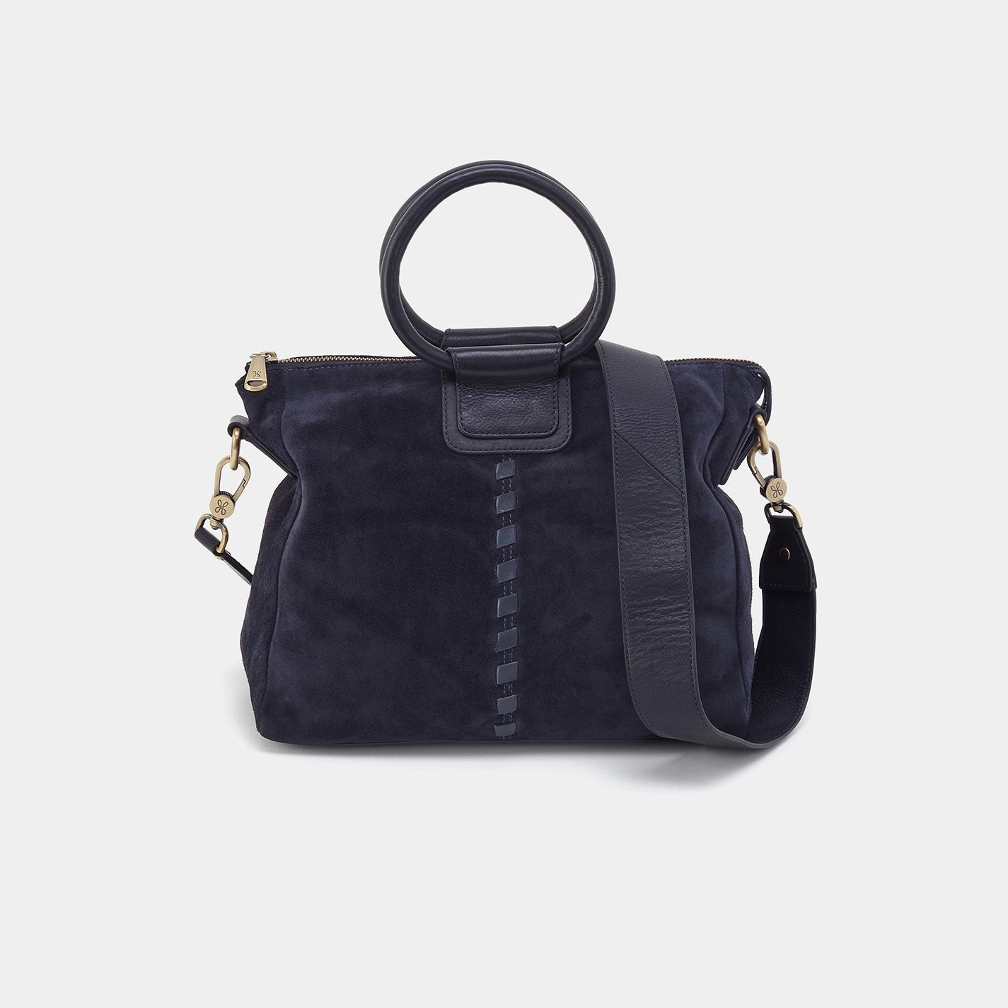 Sheila Medium Satchel in Suede - Navy Modern Compact Form Fashion Ease