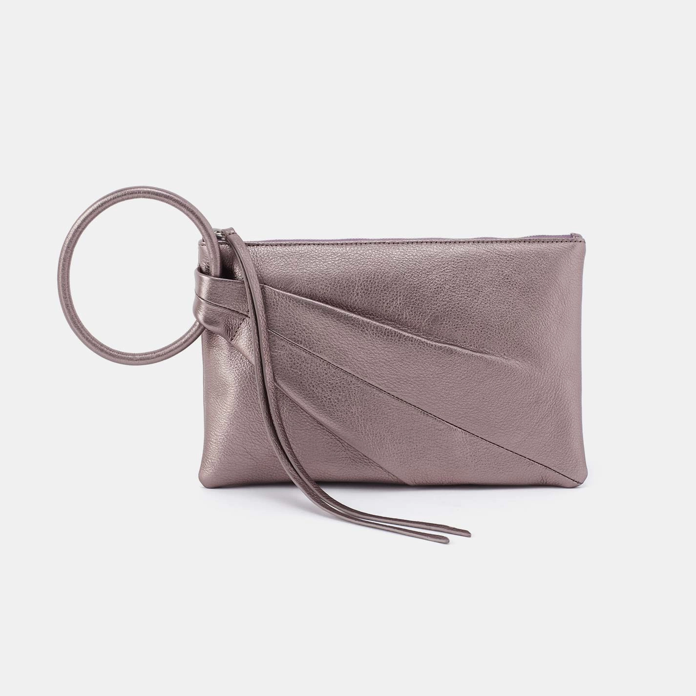 Smart Design Eco Friendly Sheila Soft Ring Clutch in Metallic Leather - Pewter Spur