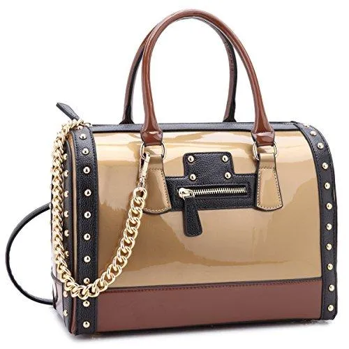 Shiny Patent Handbags Barrel Top Handle Bag for Women l Dasein Convenient Access Contemporary Structure