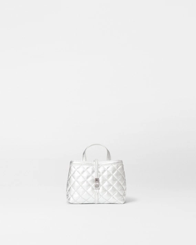 Silver Leather Mini Astor Top Handle Office use Easy Carry