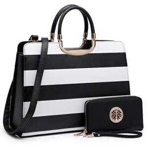 Saffiano Striped Briefcase Handbag Luxury Mood