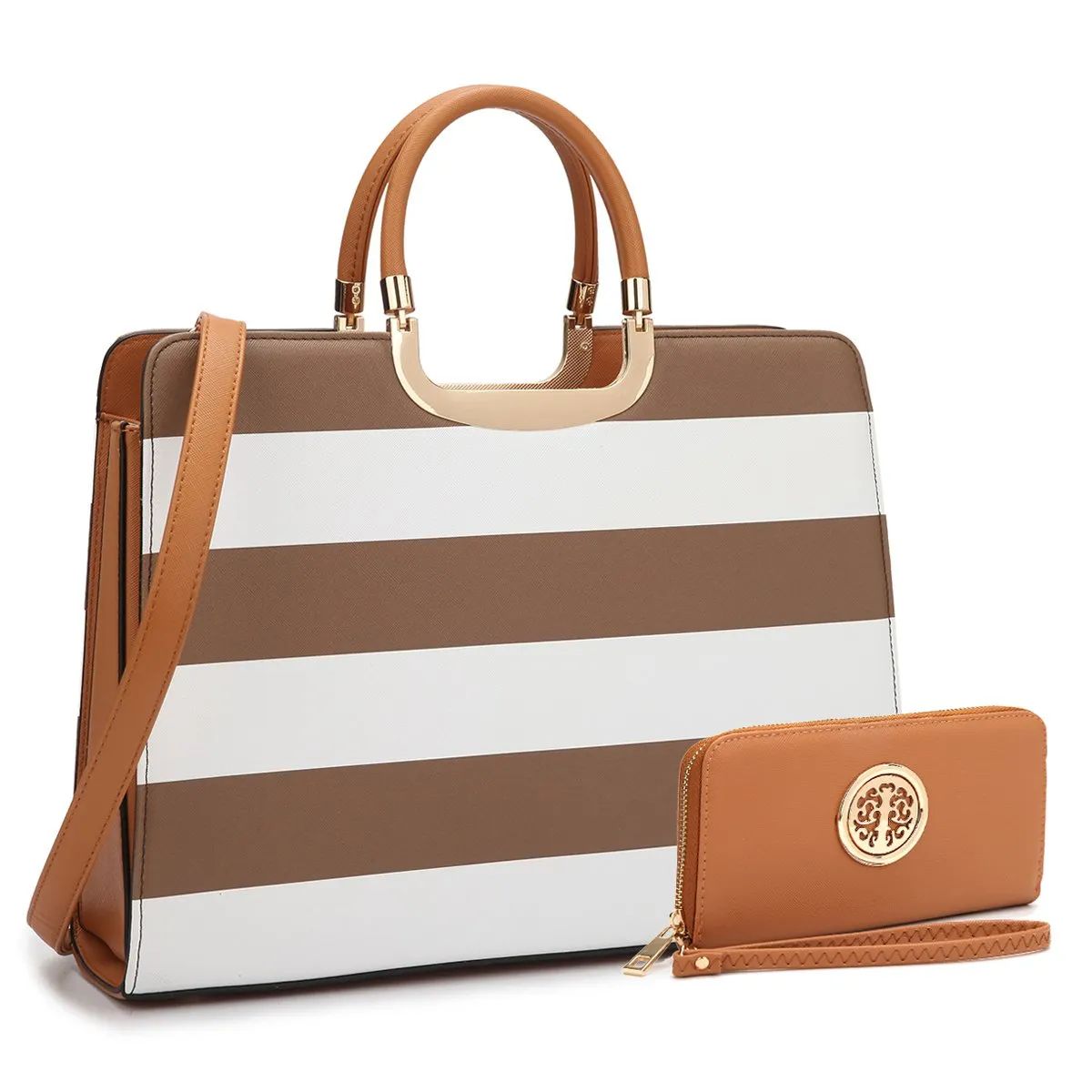 Saffiano Striped Briefcase Handbag Sustainable Design Smooth Grain