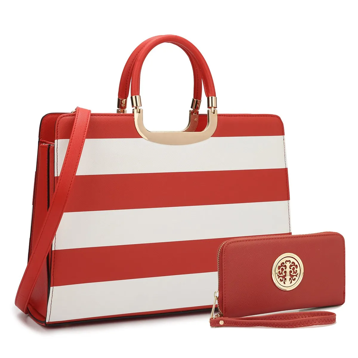 Saffiano Striped Briefcase Handbag Elegant Outfit Chic Weekend