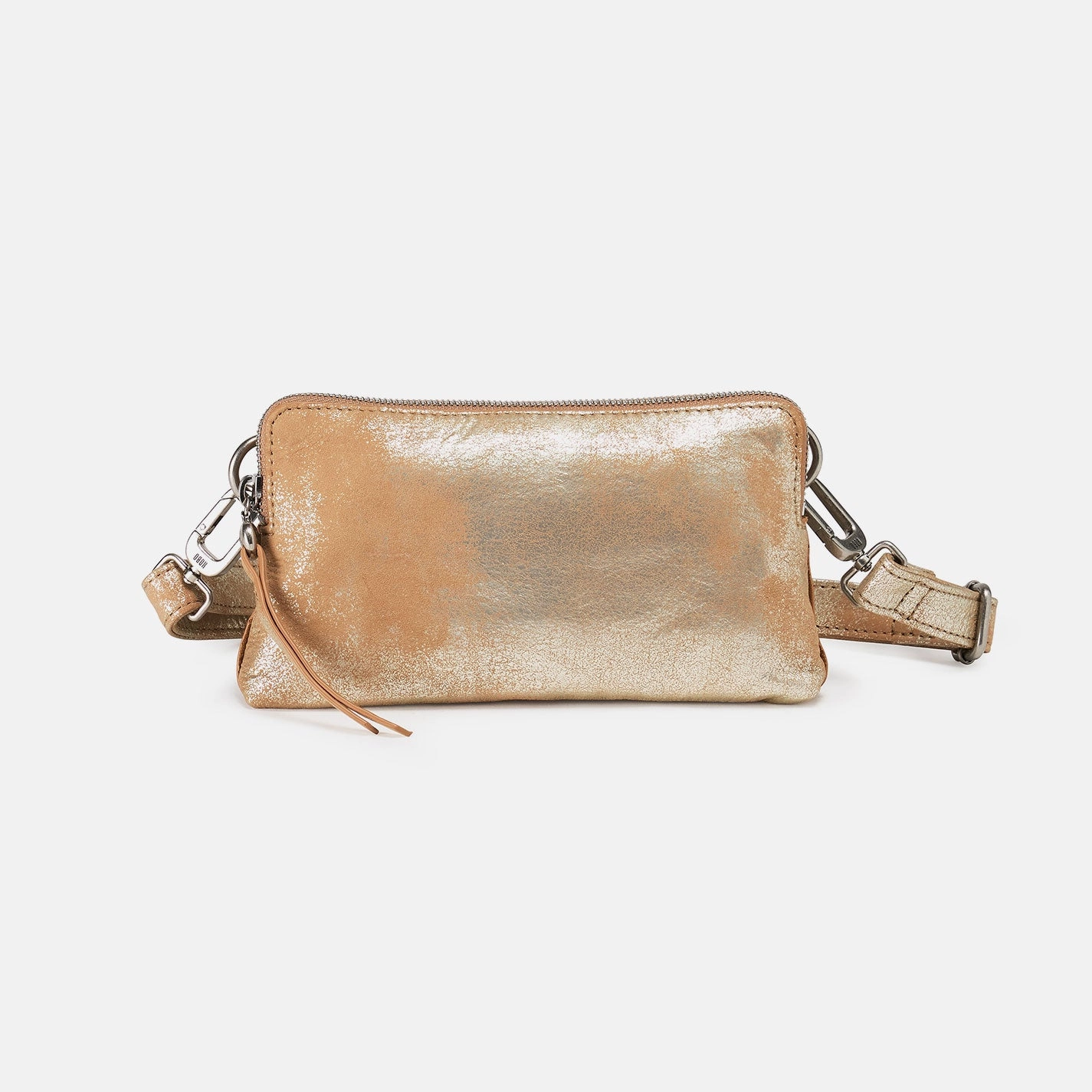 Lightweight Material Versatile Travel Fern Slim Belt Bag In Metallic Leather - Saddle Stardust