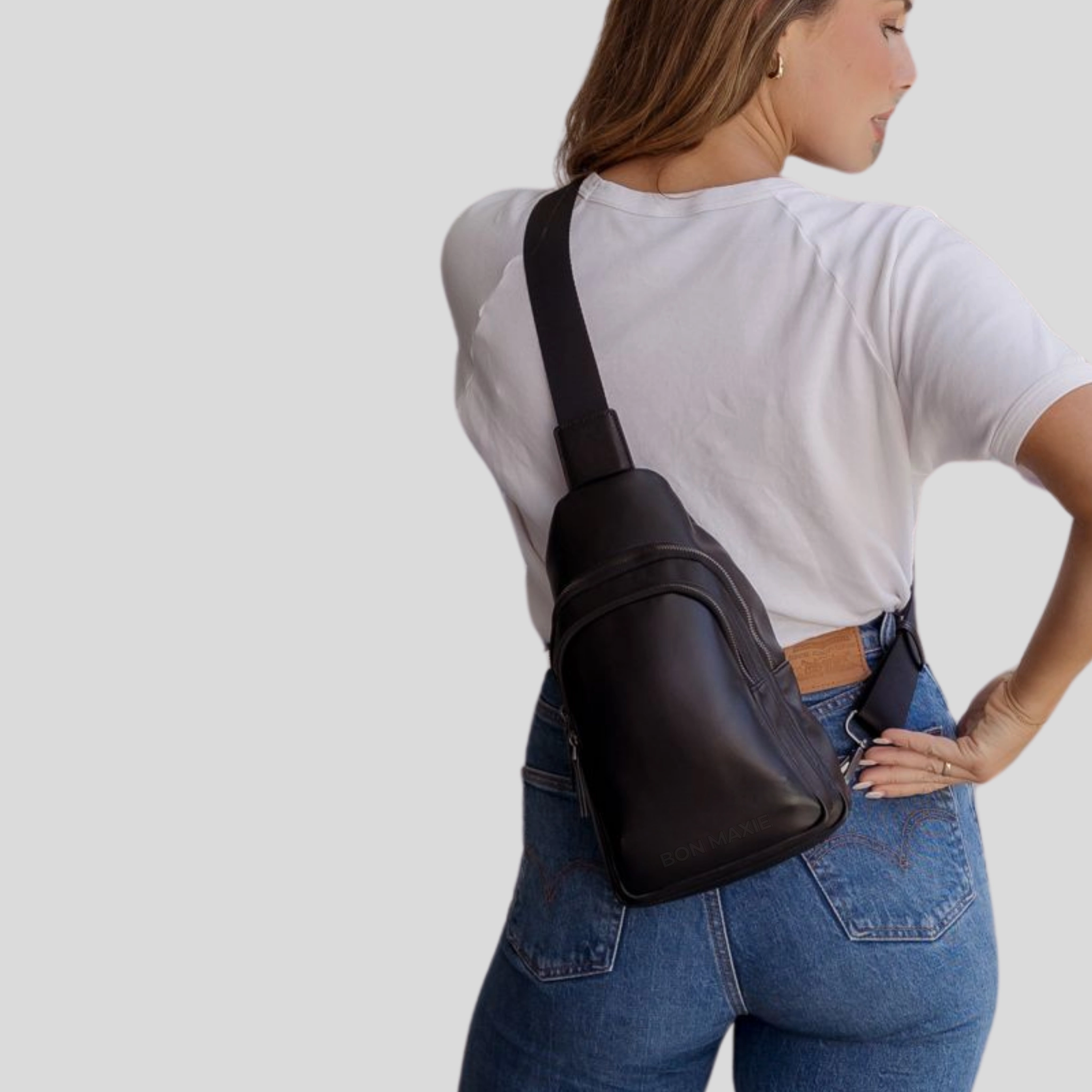 Multi-Wear Crossbody Sling Bag in full-grain pebbled leather -- Black Comfortable to carry all day without causing strain