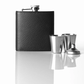 Functional Gear Hip Flask Gift Set, 6 Oz, Black Leather