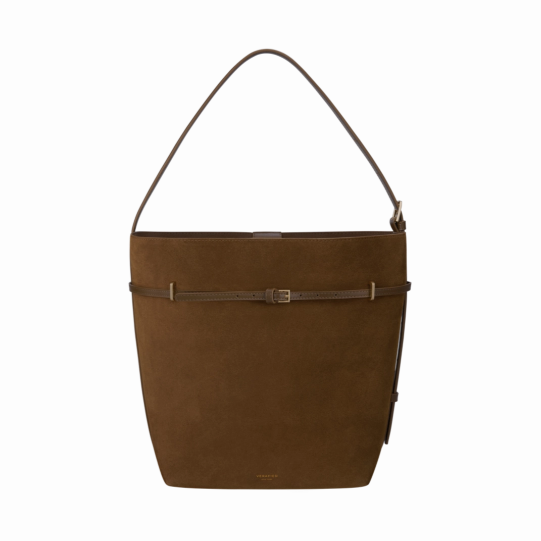 Toffee Suede Belted Tote Bag Smart Storage premium design