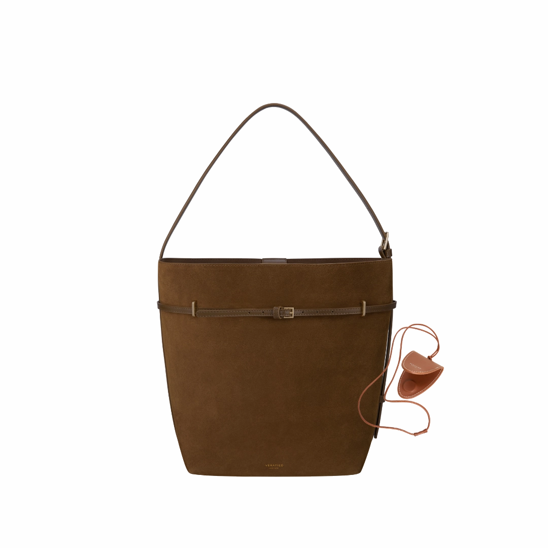 Toffee Suede Belted Tote Bag Travel Ready Urban Function