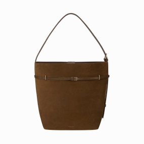 Toffee Suede Belted Tote Bag Multipurpose Use Grocery Tote