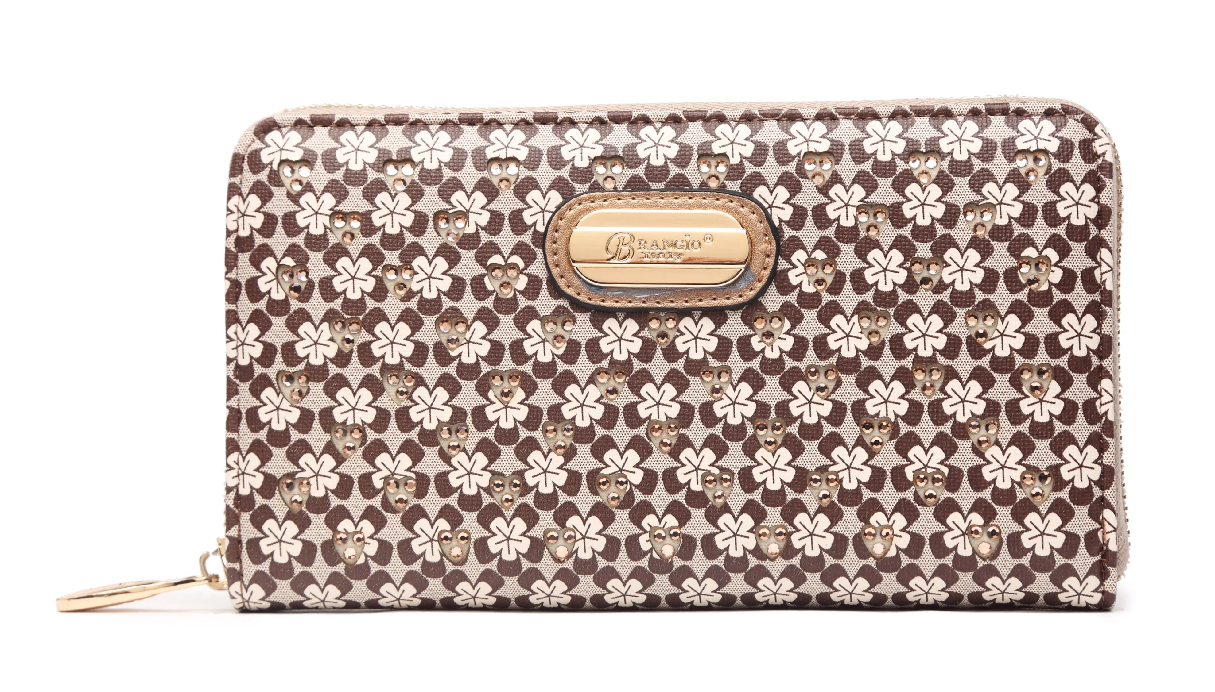 Brangio Floral Embellished Zip-Around Wallet Elegant business carry Refined Office