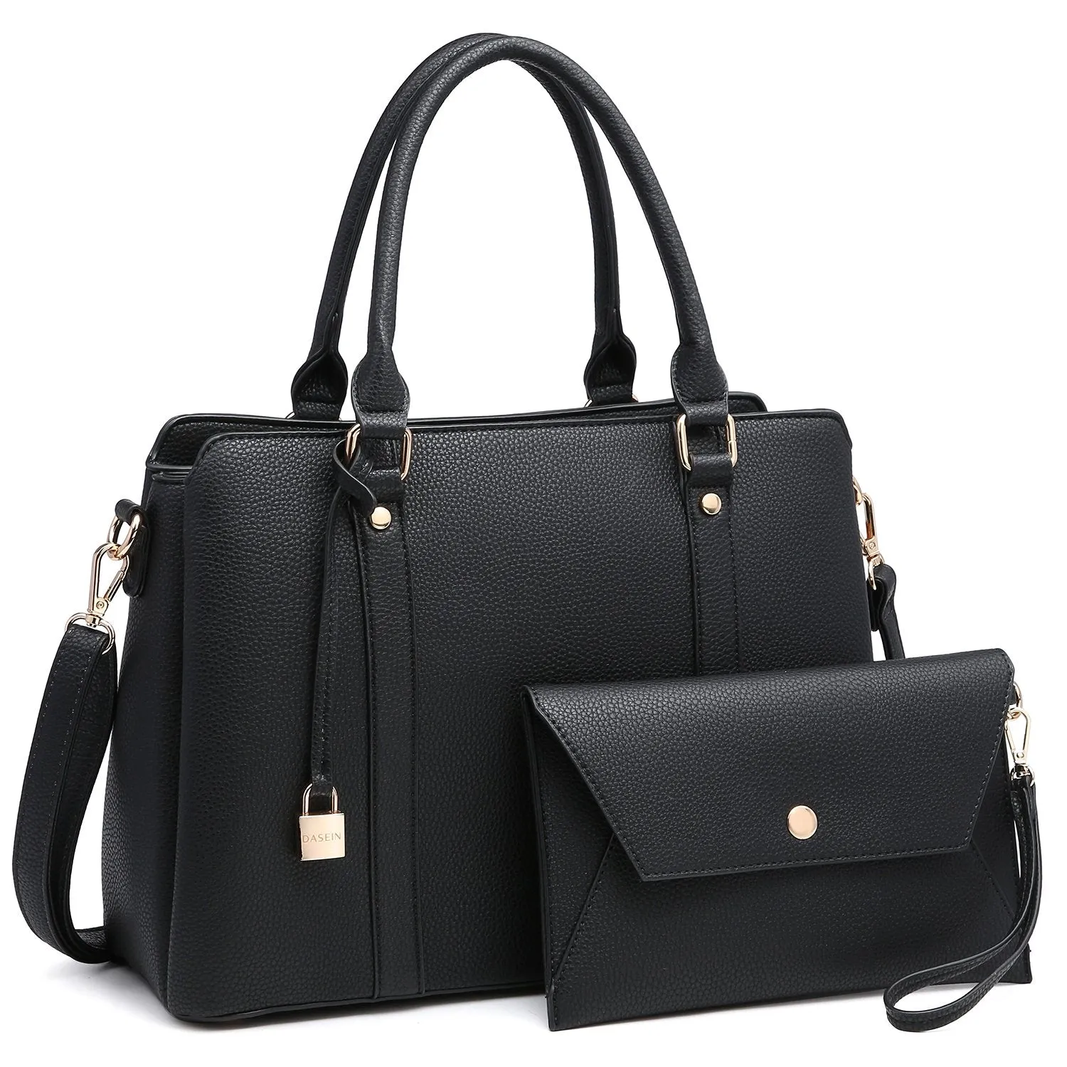Two-Tone Padlock Satchel with Matching Wristlet Fashion Geometry