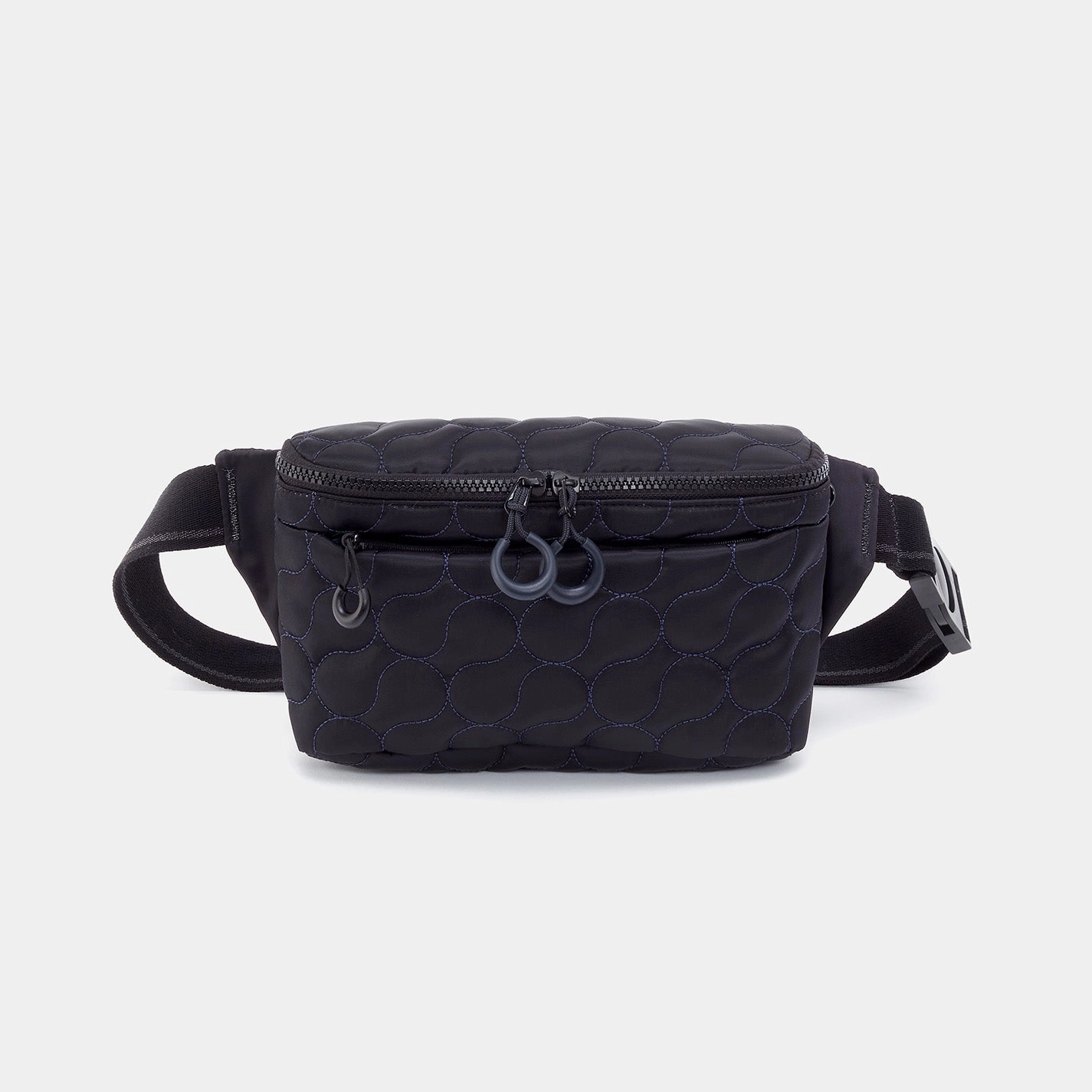 BE HOLD Quilted Belt Bag in CaRefiber recycled nylon - Jet with Ocean Quilt Compact Storage Functional Companion