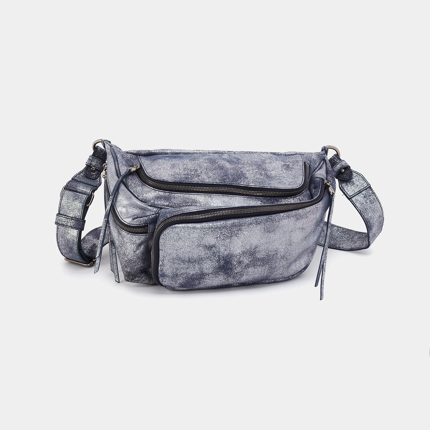 Casual Gear Urban Journey Via Belt Bag Sling In Metallic Leather - Blue Pewter