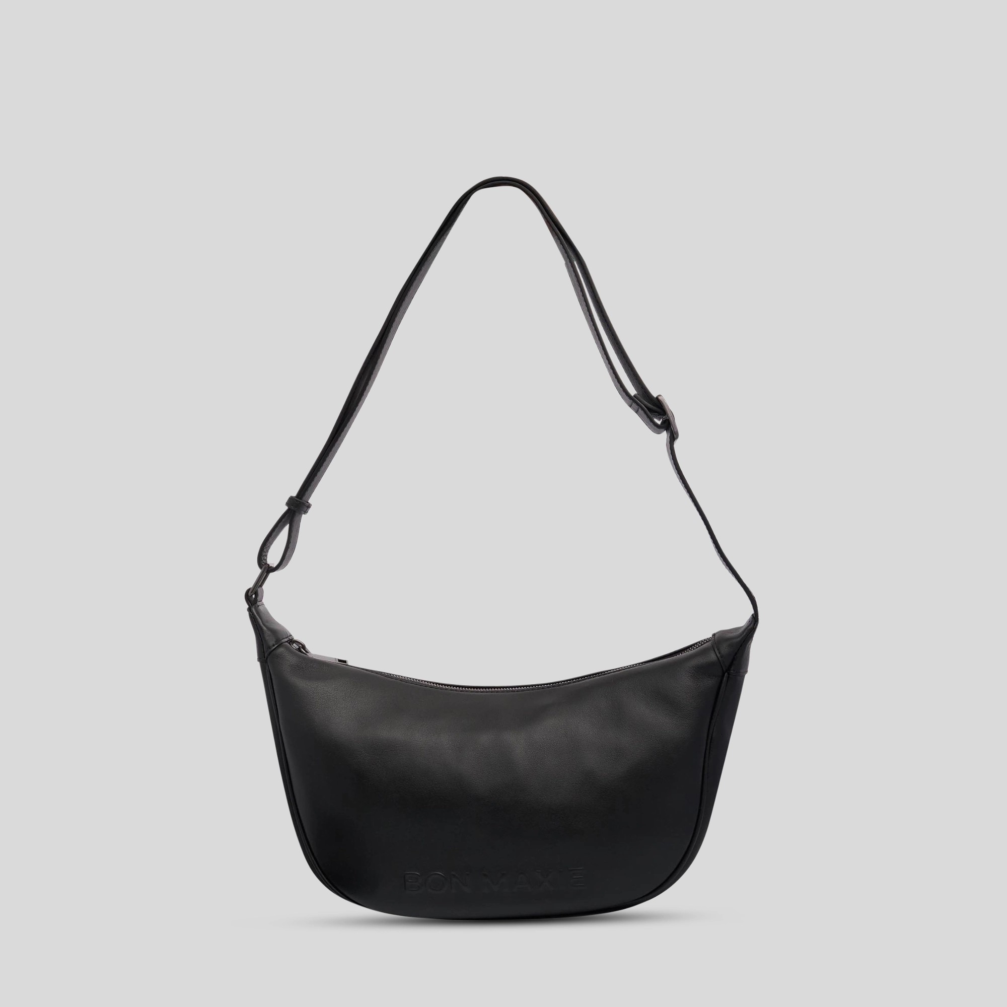 Slouchy Crescent Bag in smooth nappa leather -- Black Quick Carry