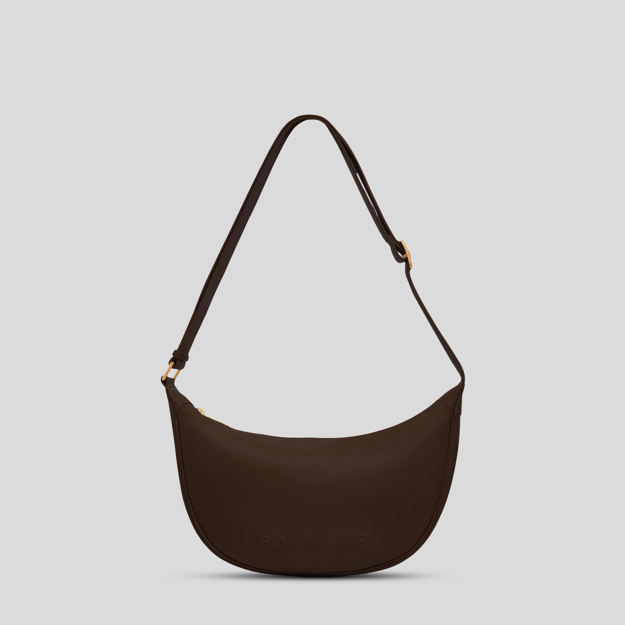Trendy Daily Fashion Slouchy Crescent Bag in smooth nappa leather -- Dark Chocolate