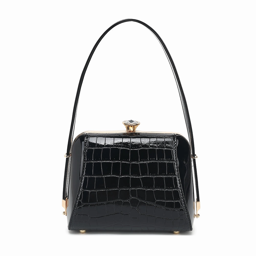 Small Croco Patent Leather Frame Satchel 2328 Street Utility Organized Storage