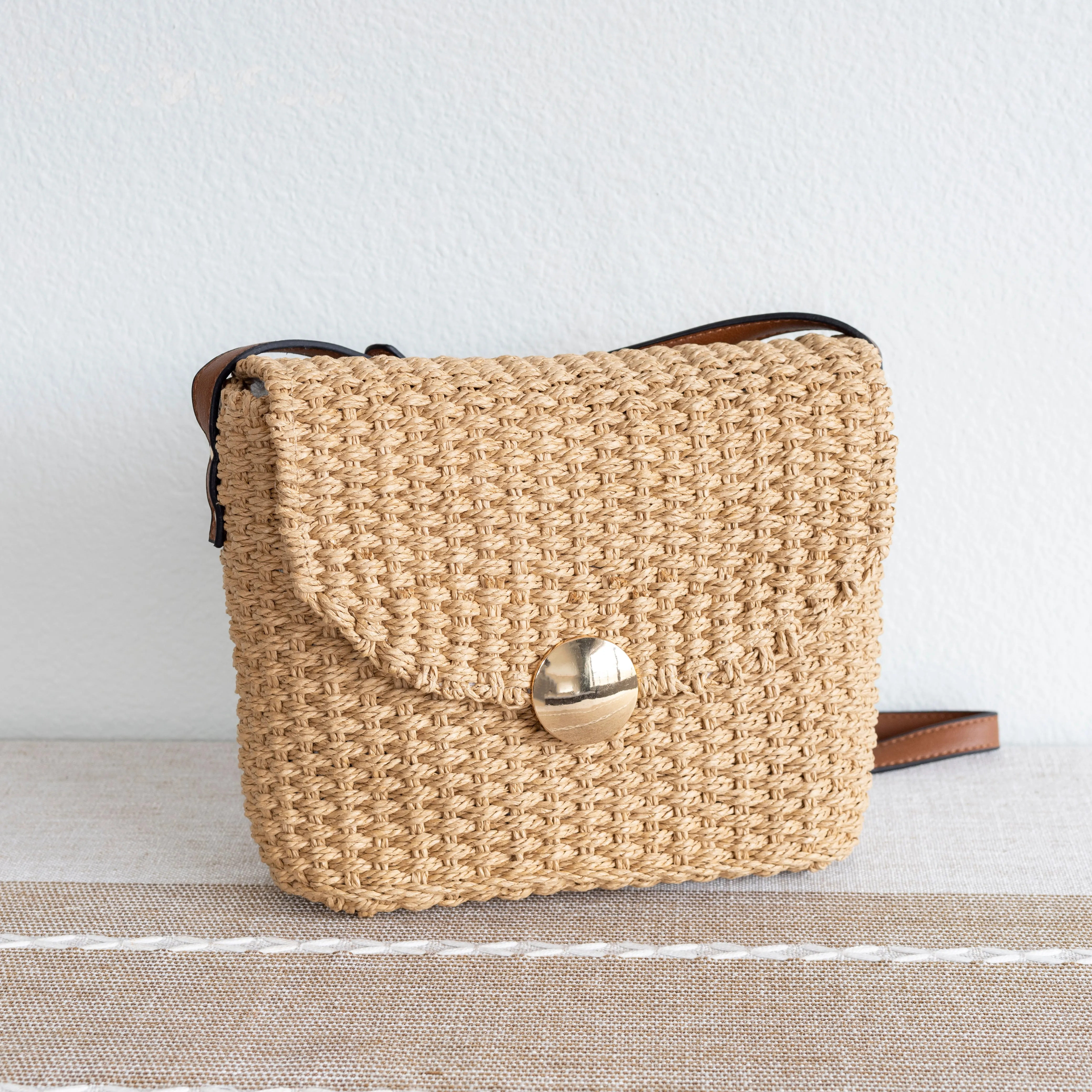 Elena Handbags Straw Woven Messenger Bag with Flap All Season Adjustable Strap