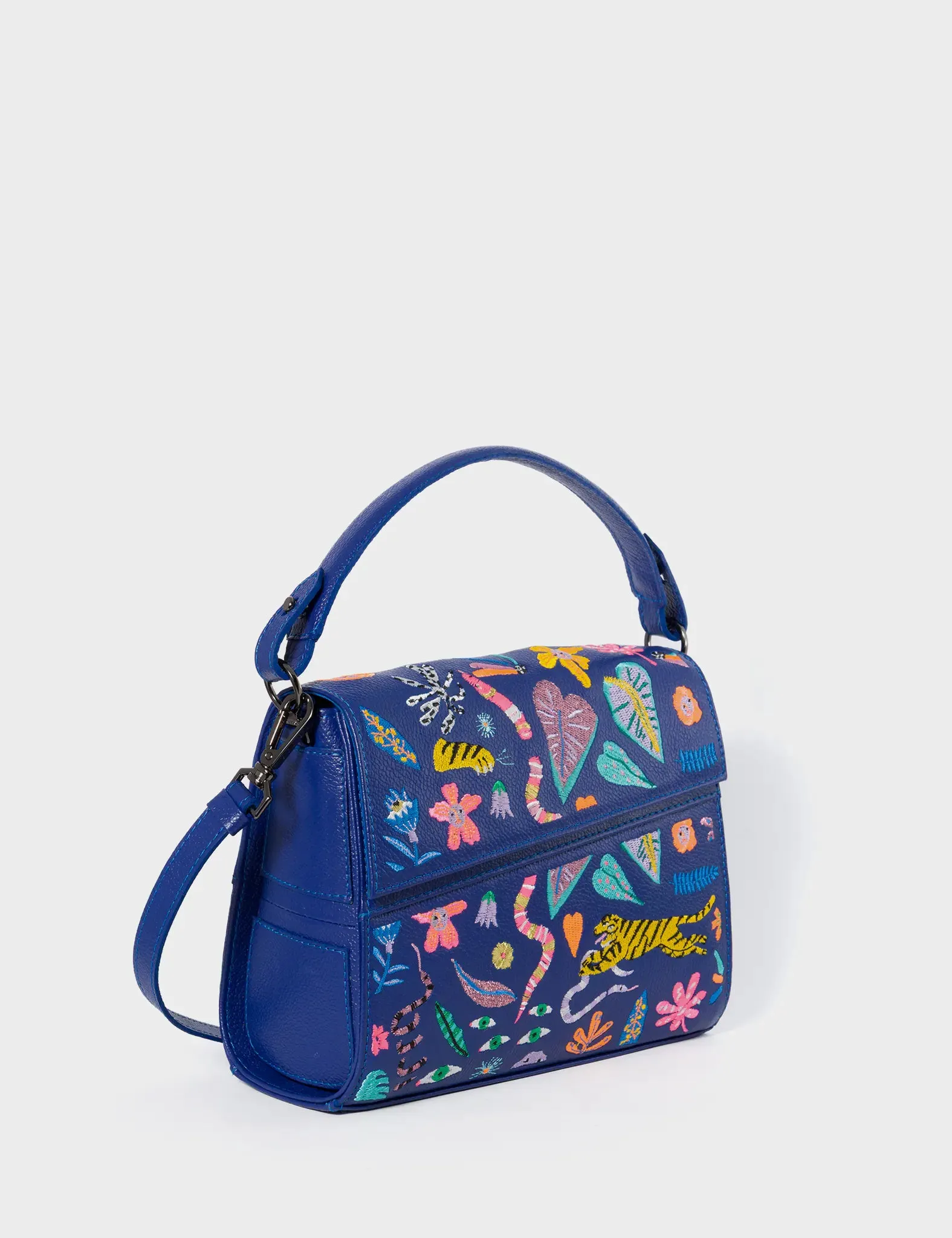 Anastasio Mini Crossbody Handbag Royal Blue Leather - Autumn Blush Embroidery Soft Detail