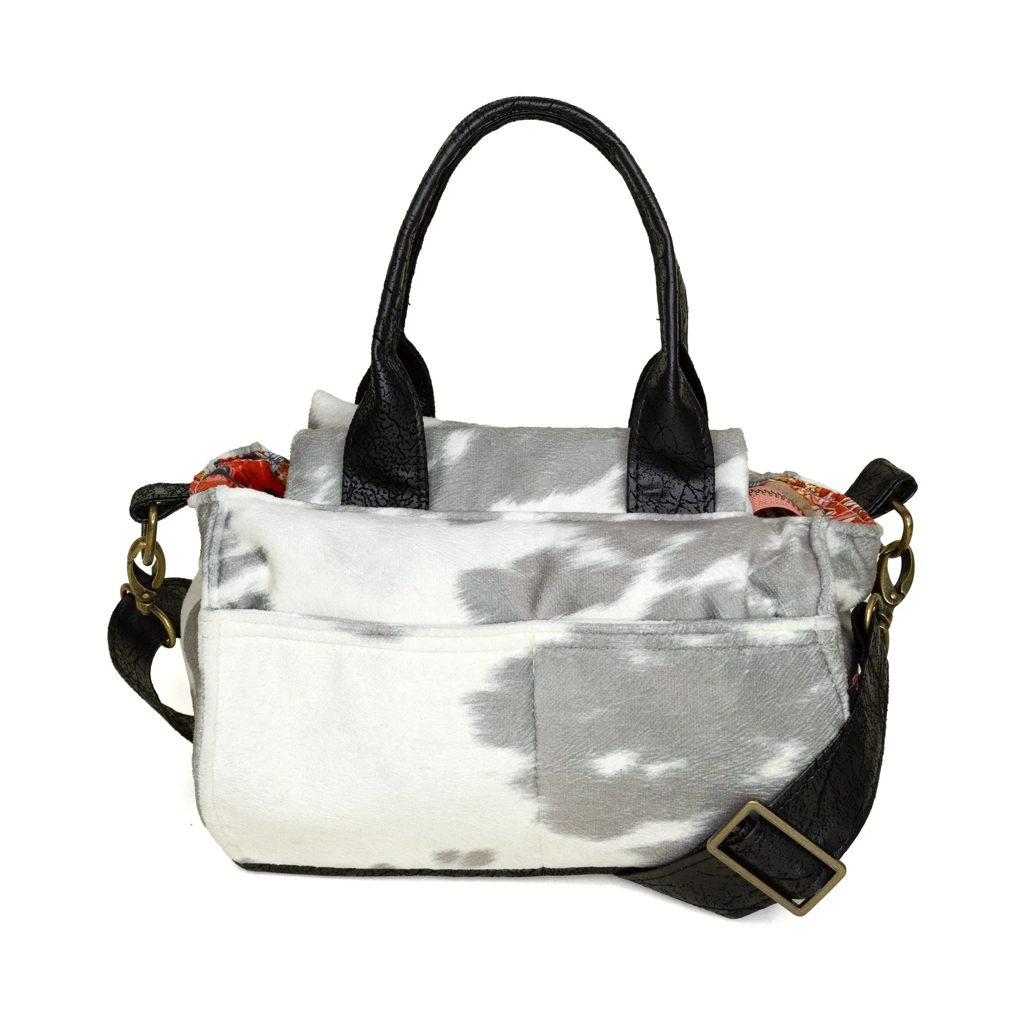Anita: Silver Cowhide Offers easy access to all your belongings while keeping them secure