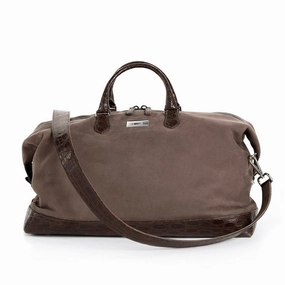 Minimalist Style Fashion Comfort Aspen Travel Duffle Bag, Light Brown Suede, Croc Trim