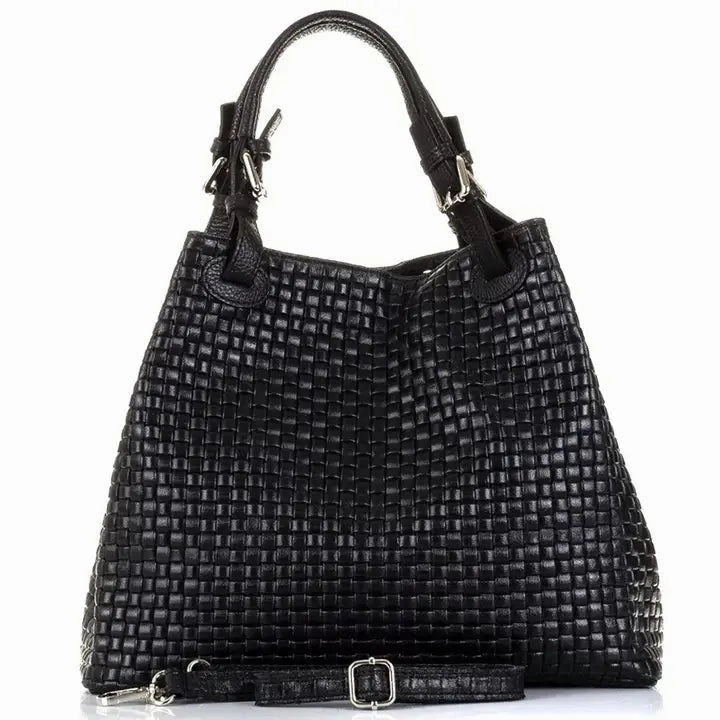 Urban Comfort Italian Woven Handbag-Shoulder Crossbody Strap-Black