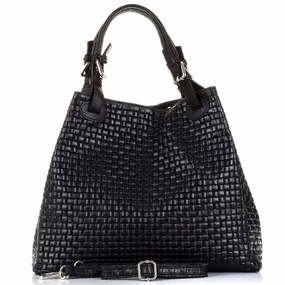 Urban Comfort Italian Woven Handbag-Shoulder Crossbody Strap-Black