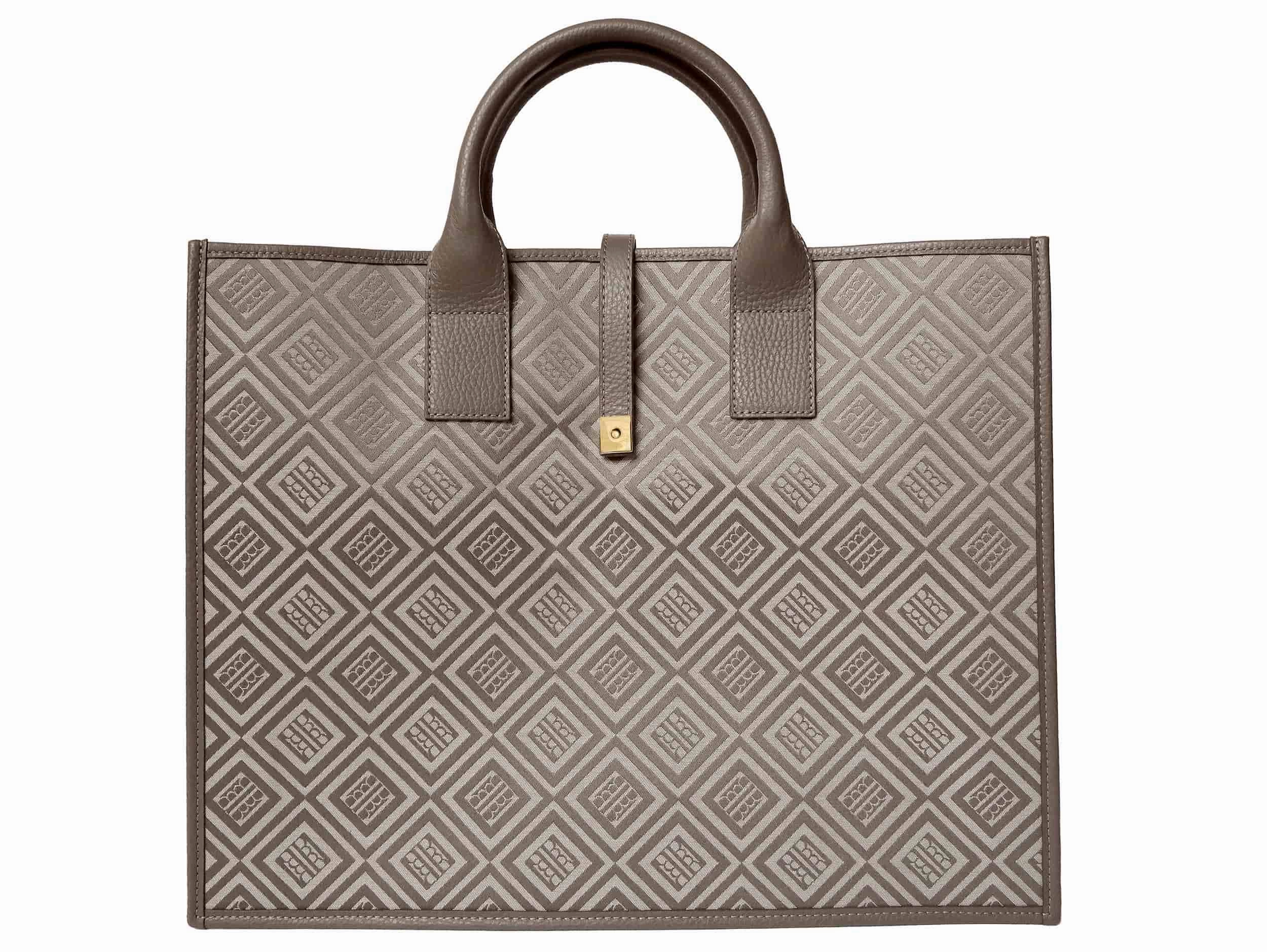 Aurora Large Logo Jacquard Print Tote Bag - Beige/Taupe Stylish Carry Urban Comfort