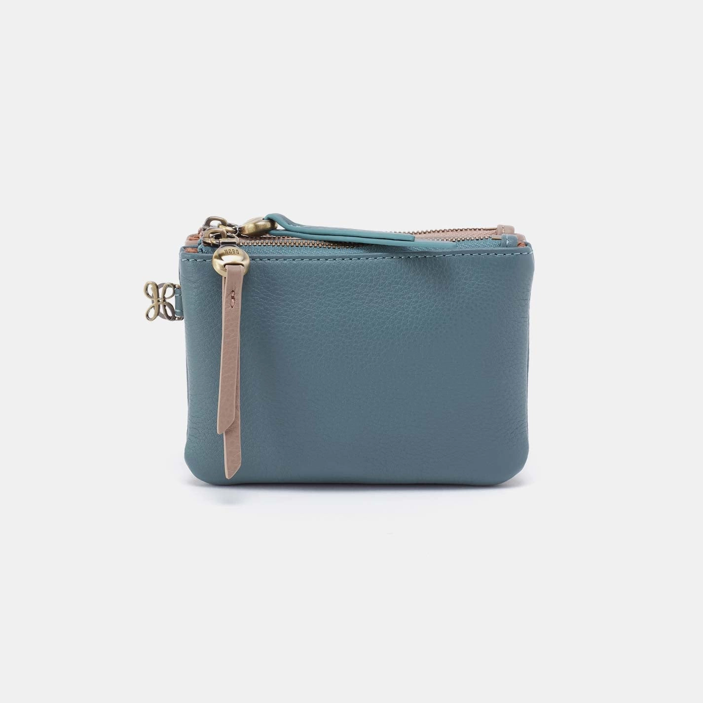 Stylish Lifestyle Double Zip Coin Pouch in Pebbled Leather - Agave Leaf