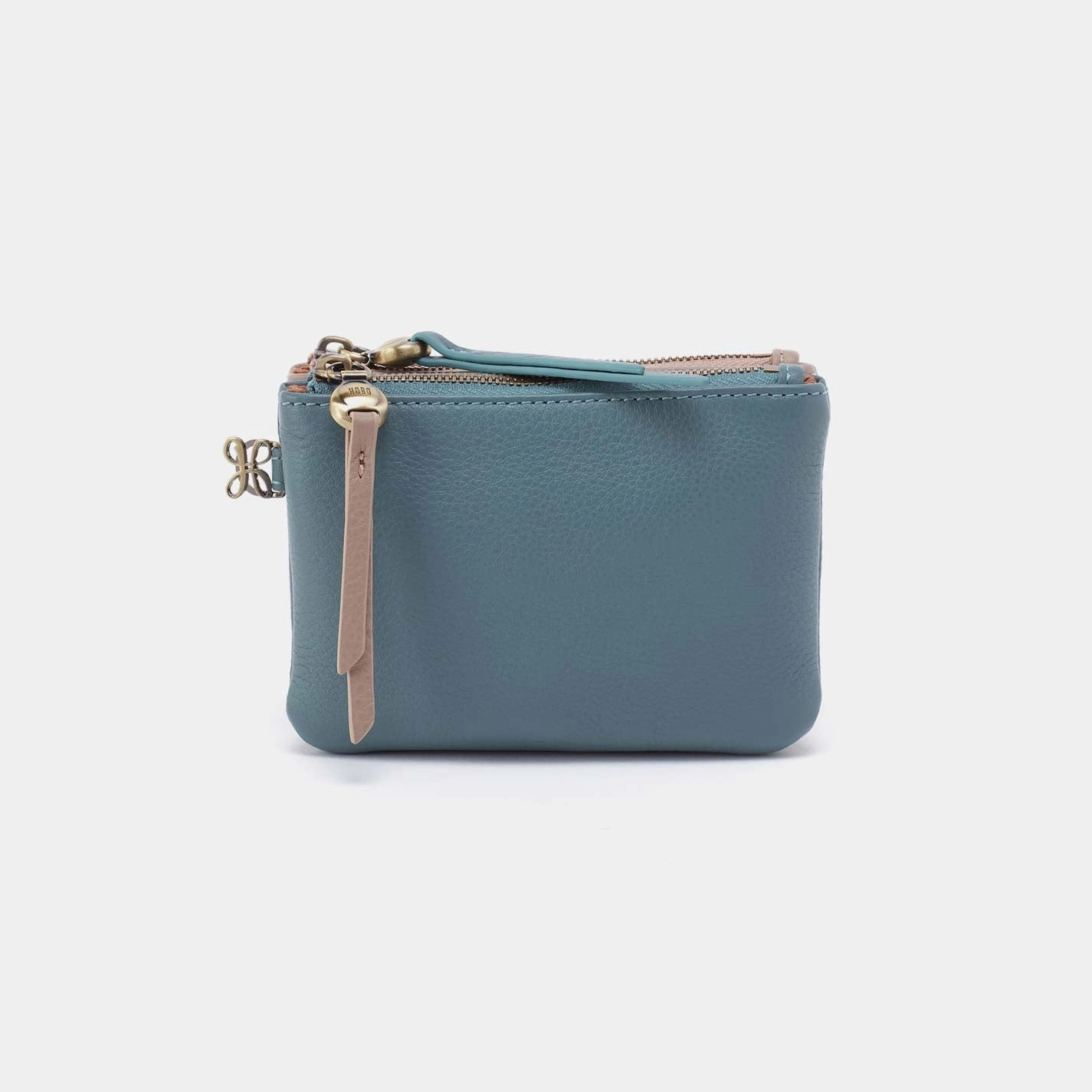 Double Zip Coin Pouch in Pebbled Leather - Agave Leaf Travel Style Compact Comfort