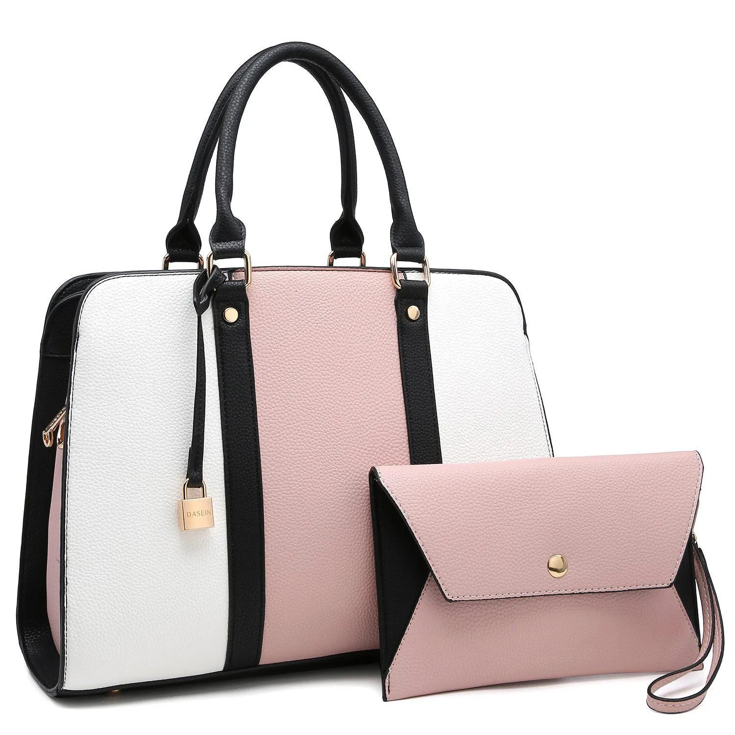 Two-Tone Padlock Satchel with Matching Wristlet School Essential