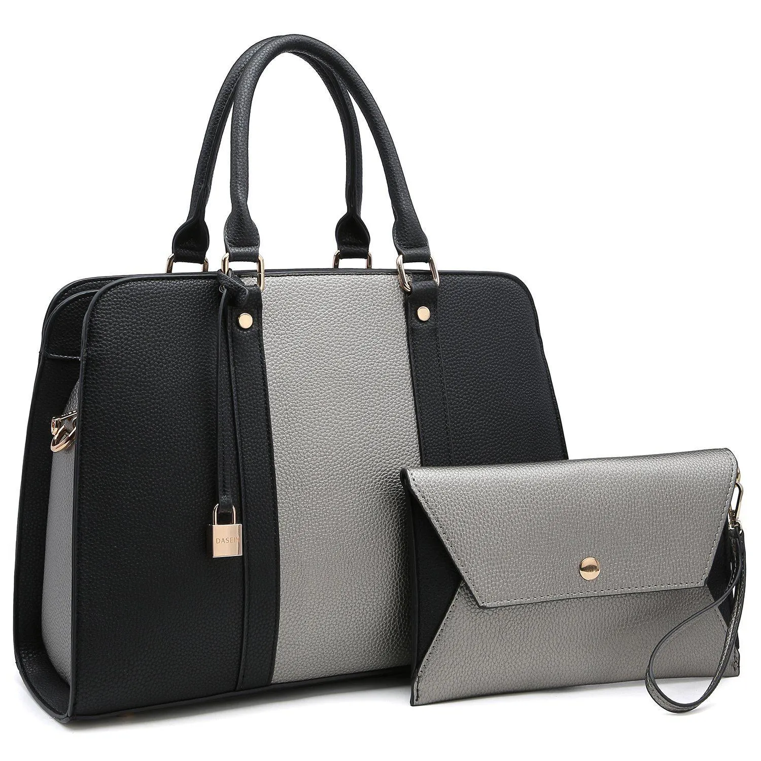 Two-Tone Padlock Satchel with Matching Wristlet Smart Companion