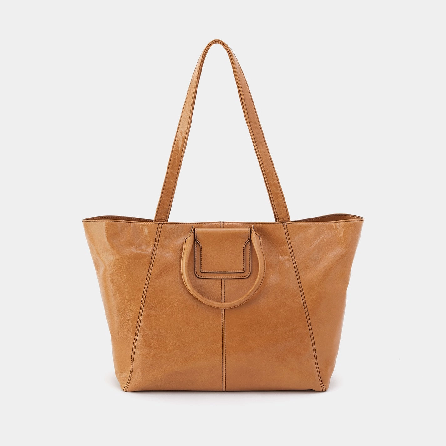 Sheila East-West Tote In Polished Leather - Natural Urban Function