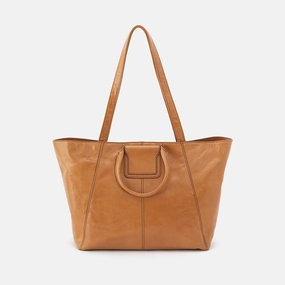 Sheila East-West Tote In Polished Leather - Natural Urban Function