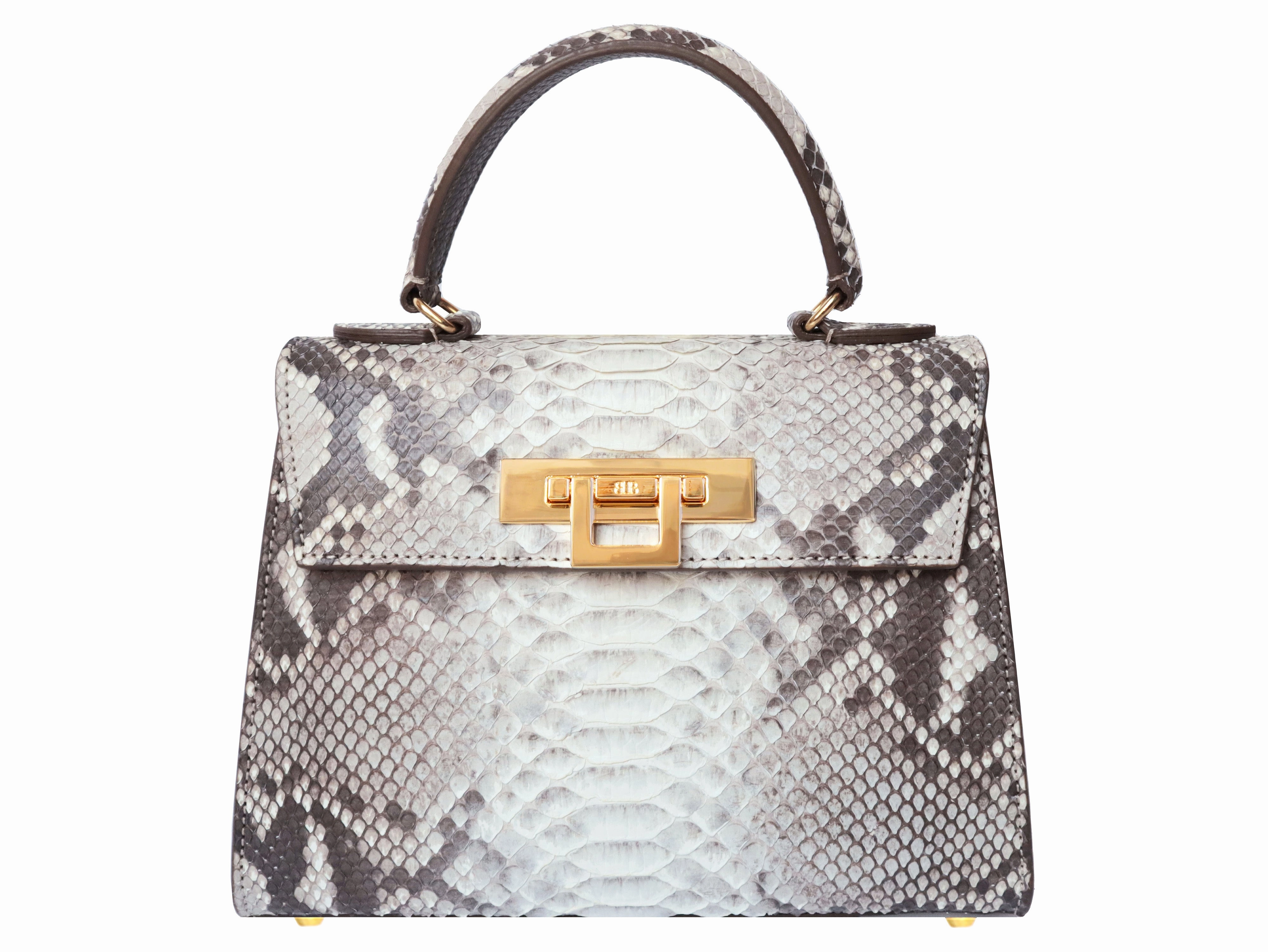 Fashion Travel Functional Form Fonteyn Midi Pythonskin Leather Handbag - Natural