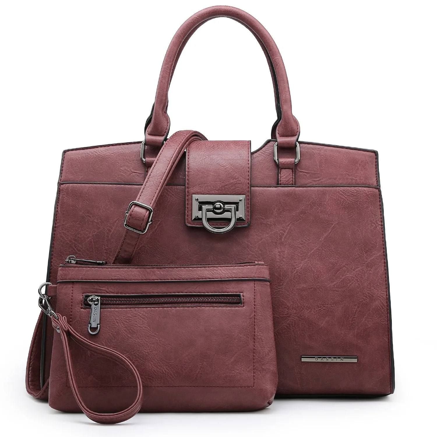 Contemporary Edge Weekend Trip Solid-Color Satchel Handbag with Matching Wallet