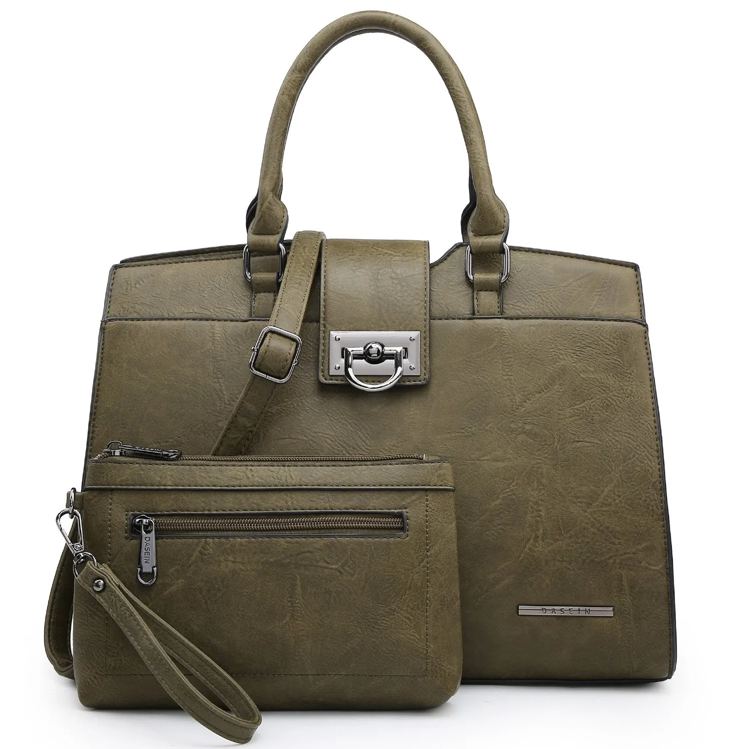 Solid-Color Satchel Handbag with Matching Wallet Neutral Color