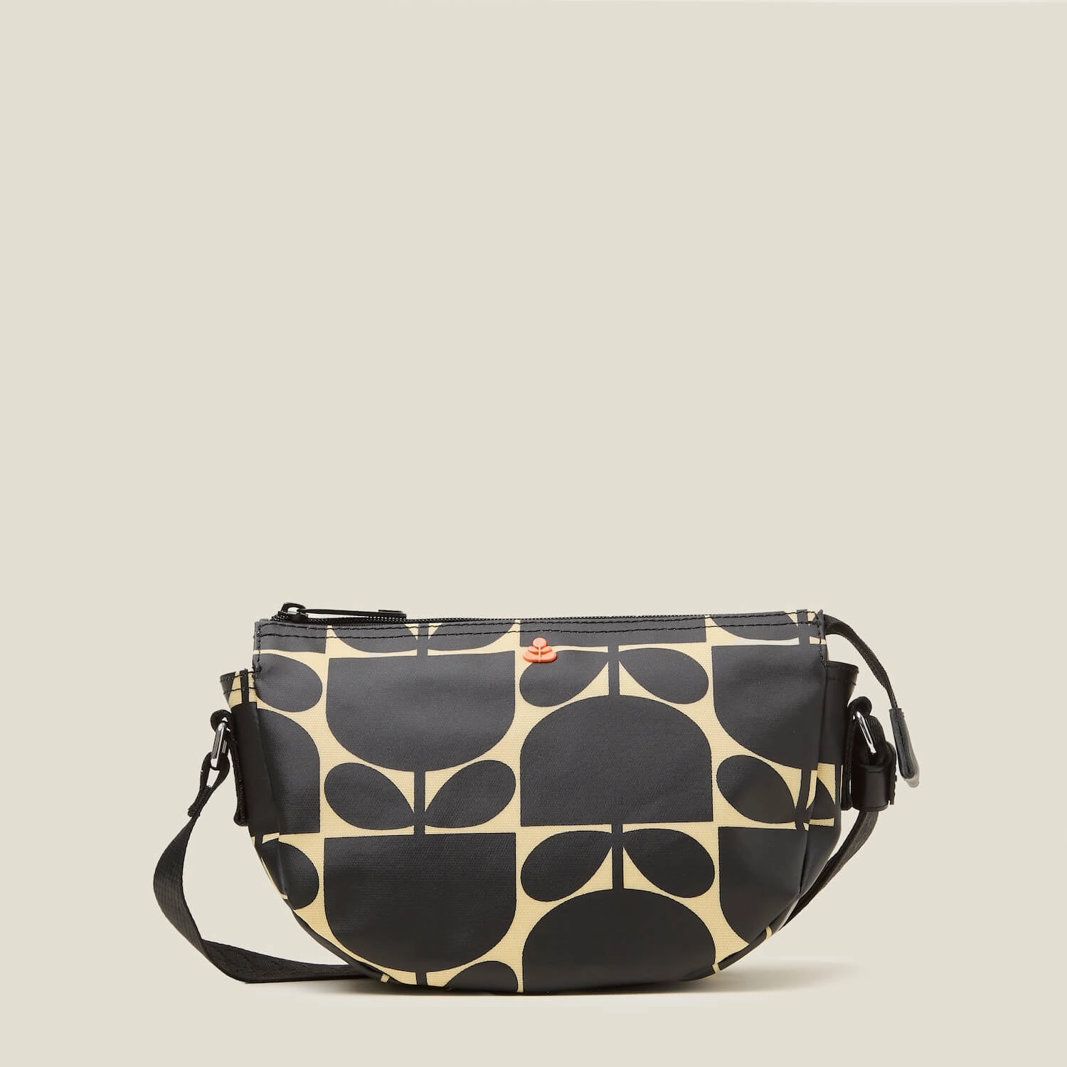 Travel Lifestyle Practical Utility Mini Rounder Crossbody - Block Flower Monochrome