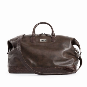 Daily Utility Comfort handle Aspen Travel Duffle Bag, Brown Leather, Croc Trim