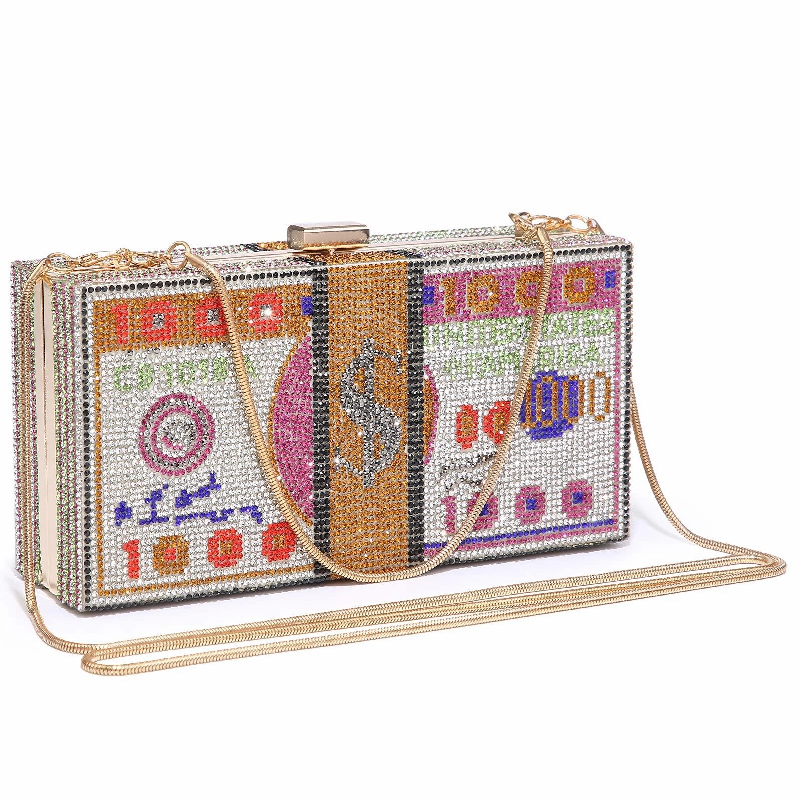 Seasonal accessory Stack of Cash Dollars Clutch Party Purse Crystal Evening Bag Cocktail for Women
