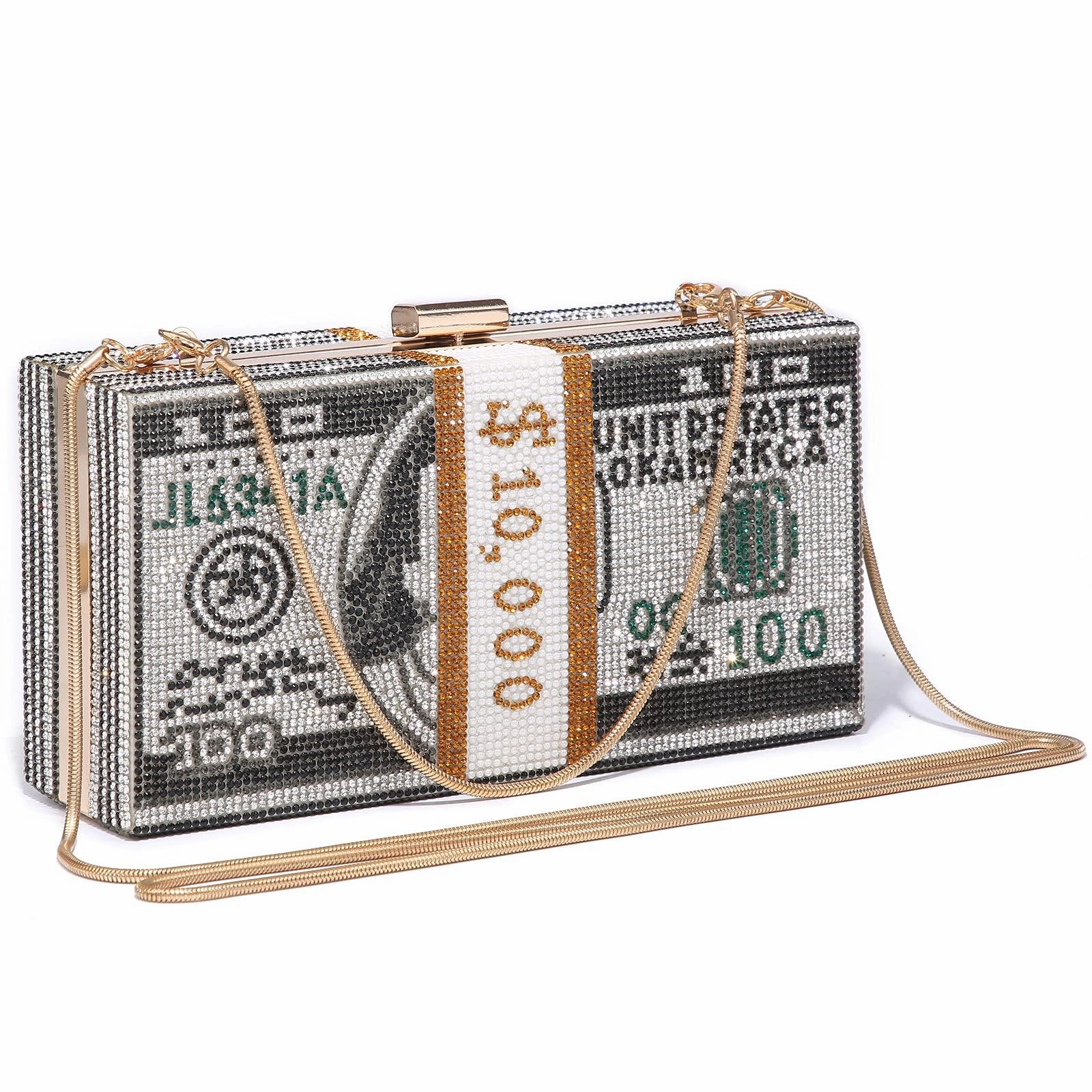 Stack of Cash Dollars Clutch Party Purse Crystal Evening Bag Cocktail for Women Classic Finish Timeless Fashion
