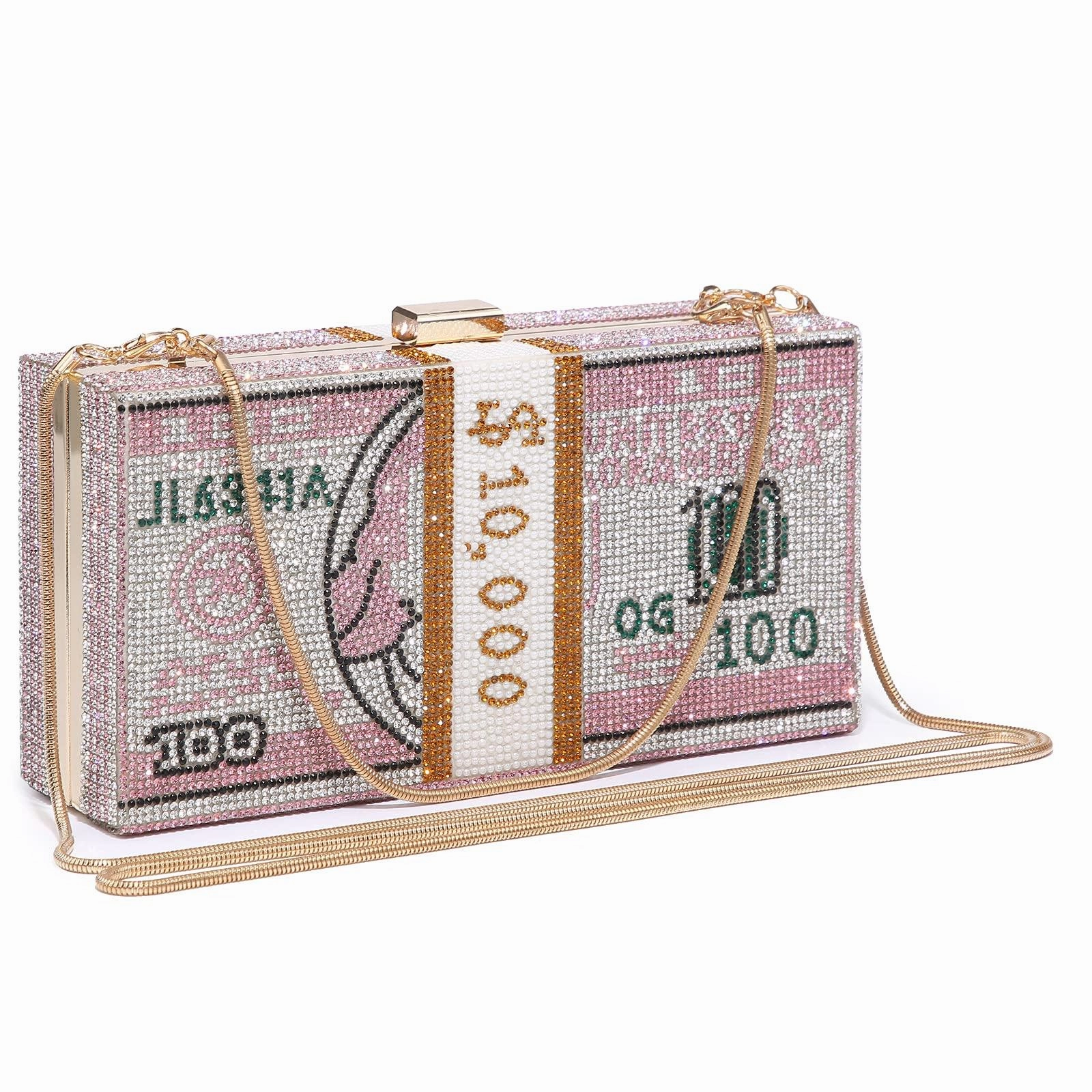 Stack of Cash Dollars Clutch Party Purse Crystal Evening Bag Cocktail for Women Contemporary Fashion Glamorous look