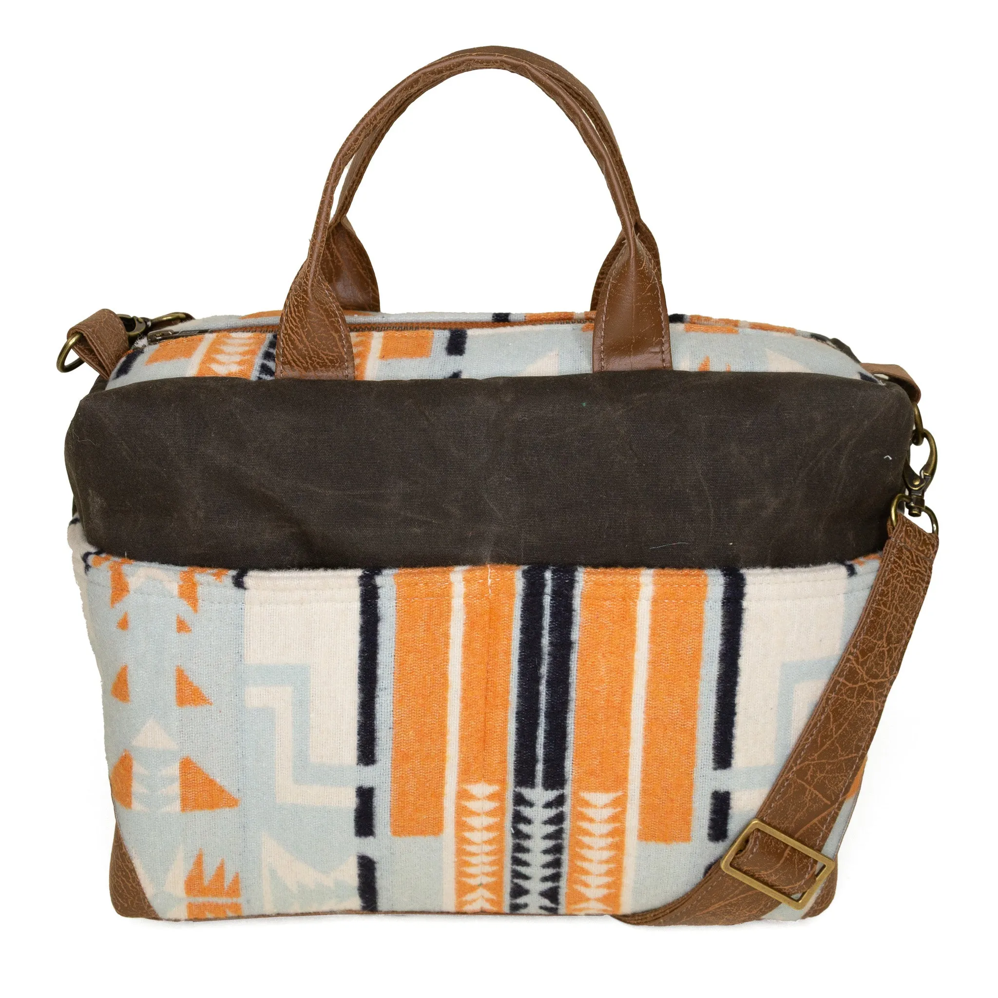 Chic Daily Style Stylish yet practical for carrying everything you need Poppi Premier Purse: Special Edition Charcoal Waxed Canvas/Blue and Orange Wool