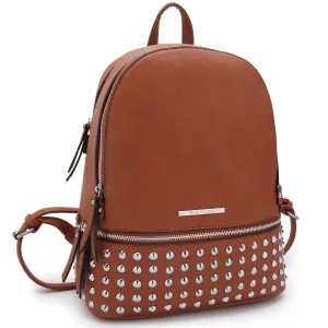 Dasein Medium Faux Leather Spiked Studded Backpack Rugged Construction