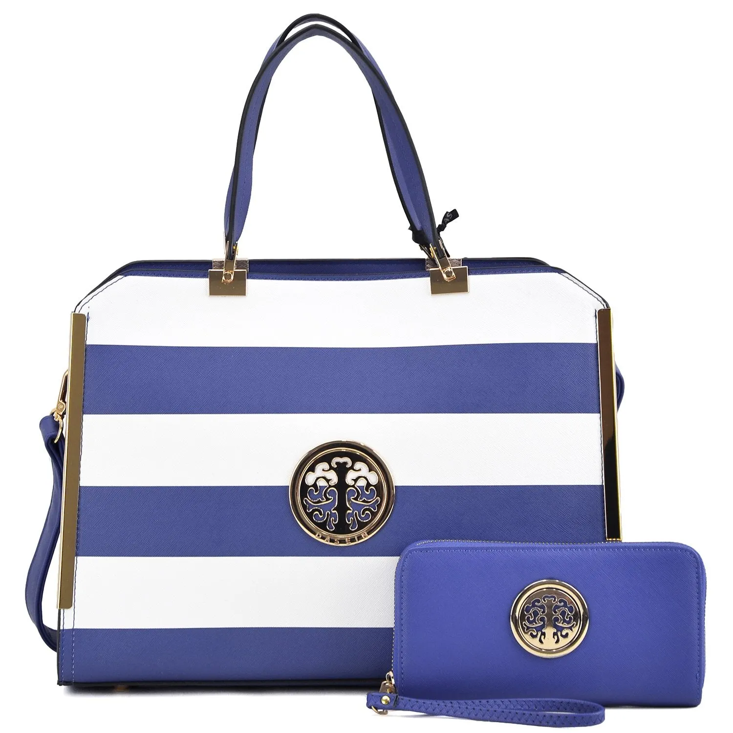 Quality Edge Striped Emblem Handbag with Matching Wallet