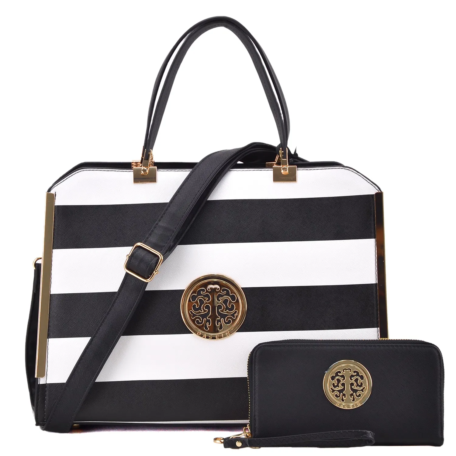 Classic Essential Striped Emblem Handbag with Matching Wallet