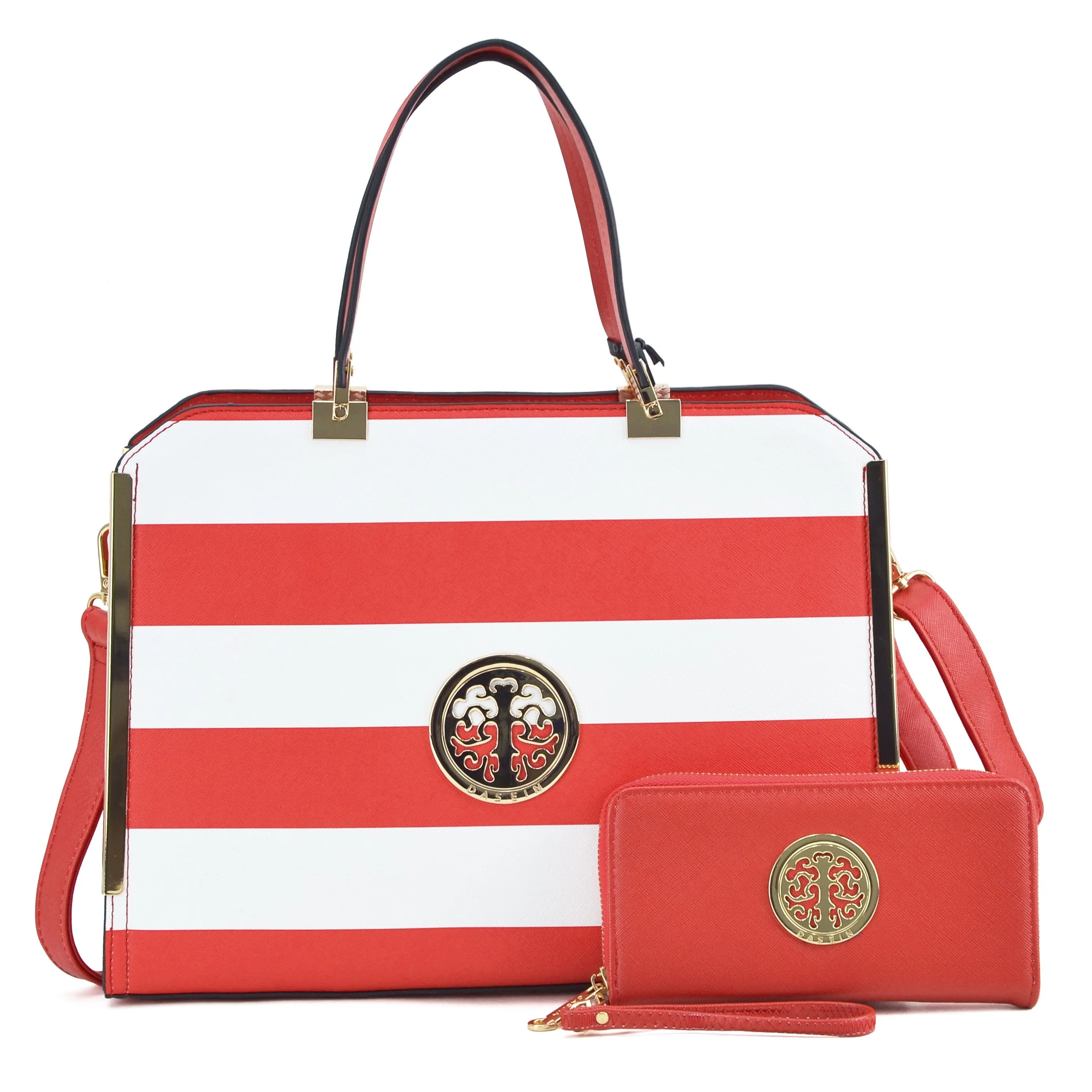 Pastel color Striped Emblem Handbag with Matching Wallet