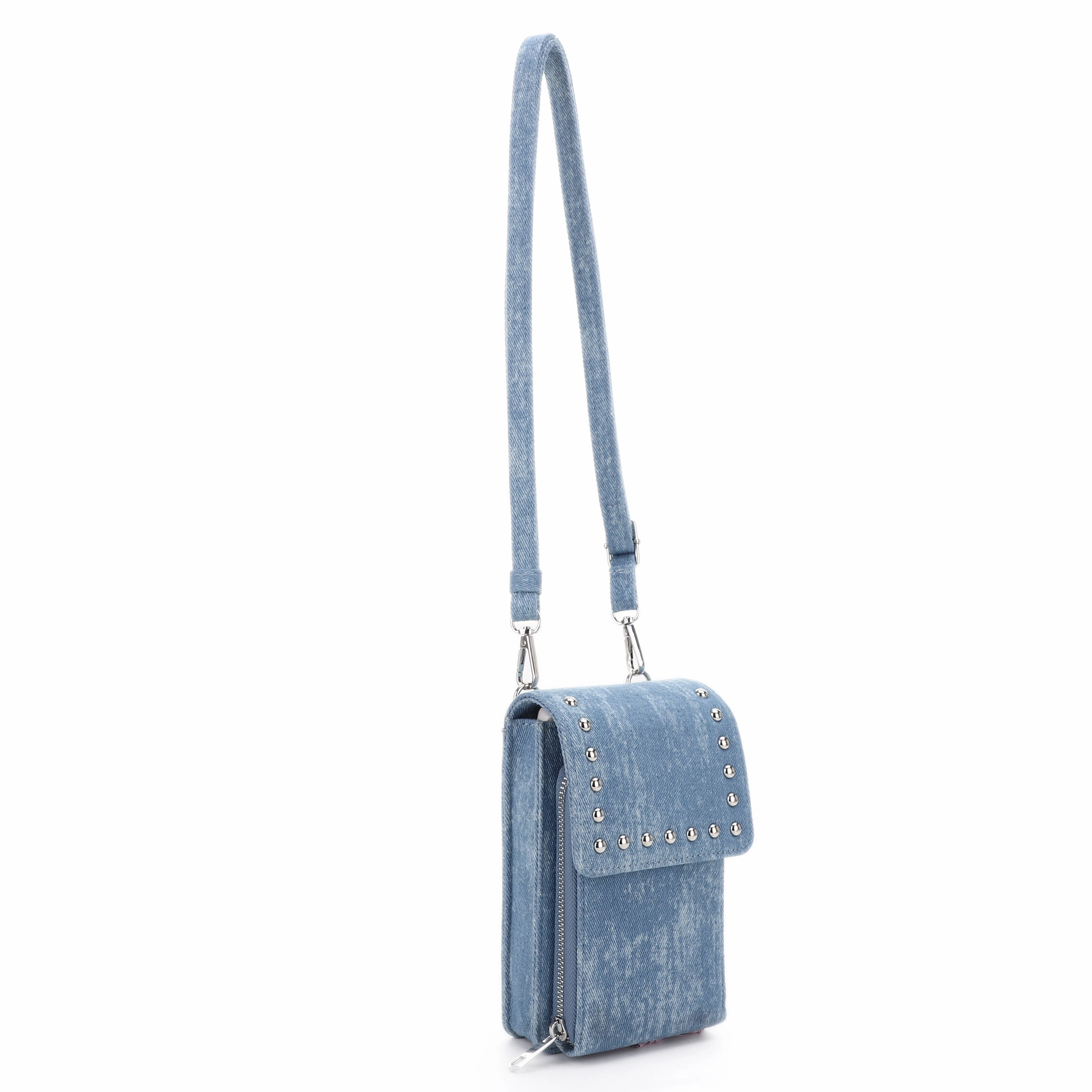 Nia Studded Denim Cell Phone Crossbody Wallet Functional Gear